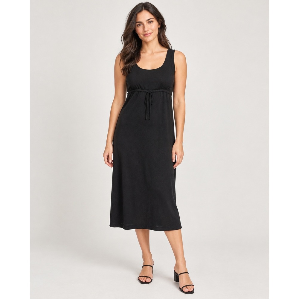 Banana Republic Midi Dress M Minimal Black Drawstring Empire Waist Vintage Y2K